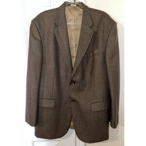 Oscar De La Renta Mens 46R Brown Sport Coat/ Jacket Houndstooth Lambs Wool